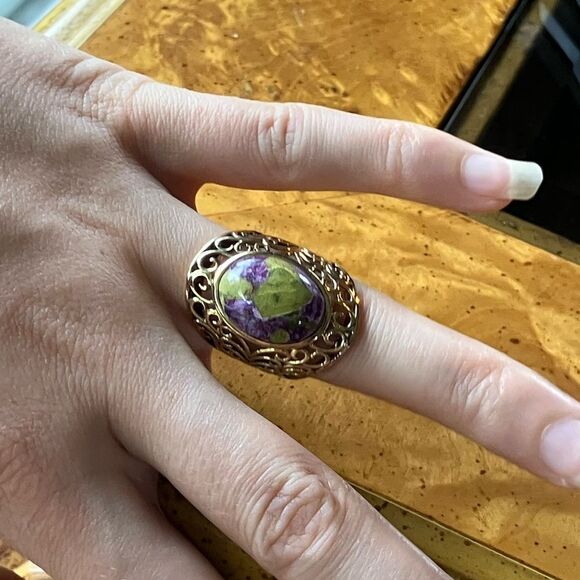 Natural Tasmanian Stichtite Sterling Silver Cocktail Ring Size 7 - Picture 8 of 8